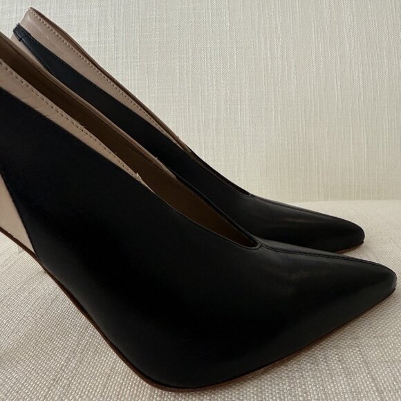 L K Bennett Quinny Black & Nude Leather V Neck Pointy Heels - Picture 3 of 5